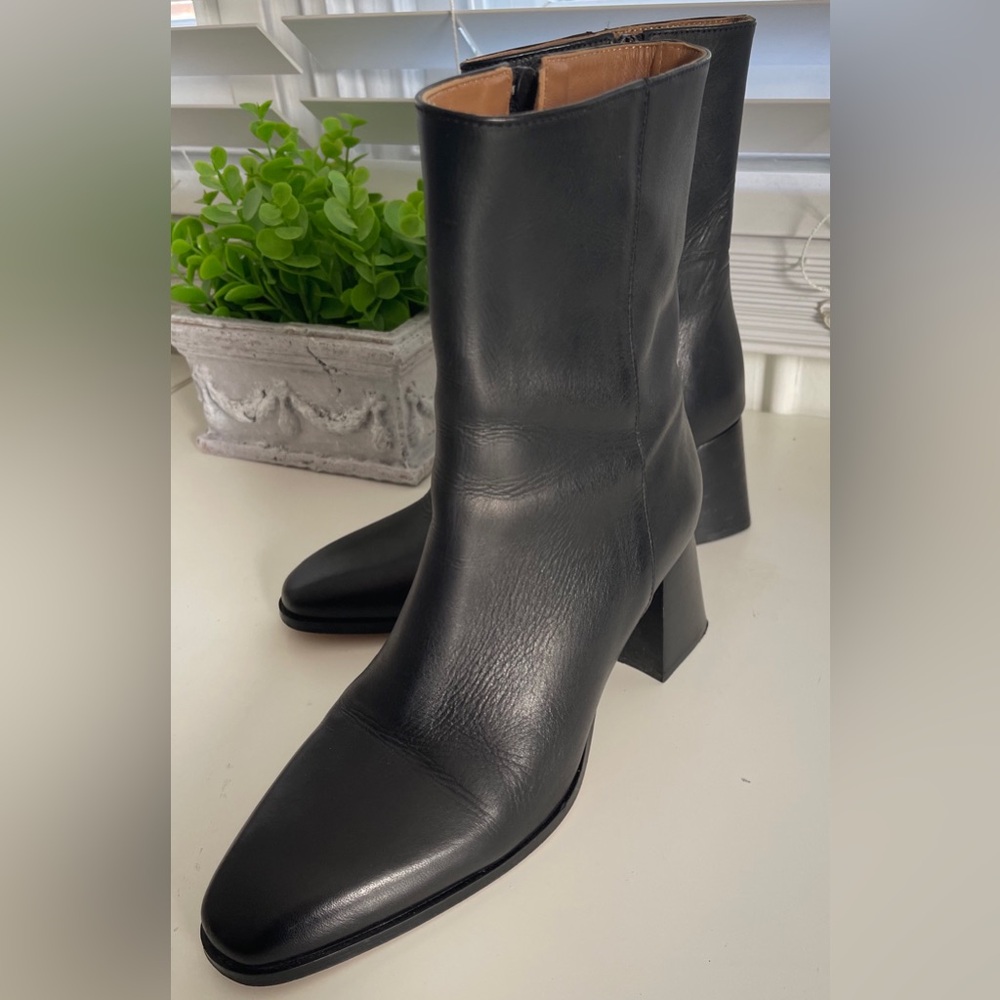 FLATTERED Cay Black Leather Mid-Calf Boots Minimalist Size EU 38 US